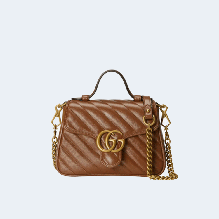 구찌 GG 마몽 미니 탑 핸들백 브라운