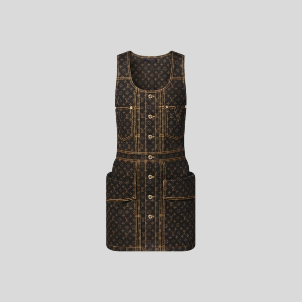 루이비통 모노그램 데님 버튼 프론트 드레스