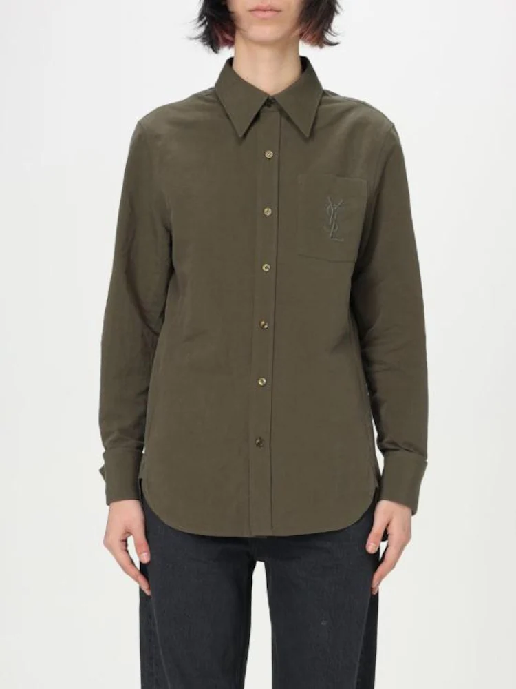 생로랑 올리브 그린 포인티드 칼라 버튼업 셔츠