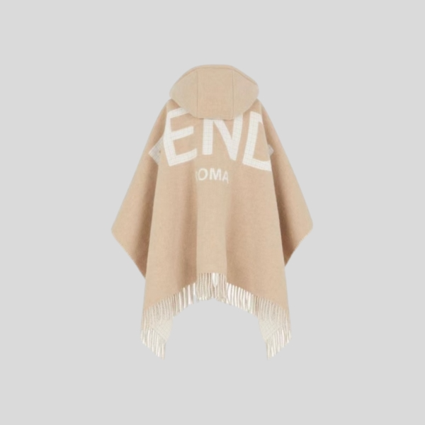 펜디 FF 로고 프린지 울 캐시미어 후드 케이프