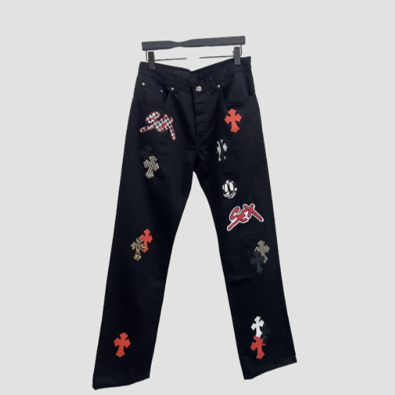 크롬하츠 레더 패치 데님 진 청바지