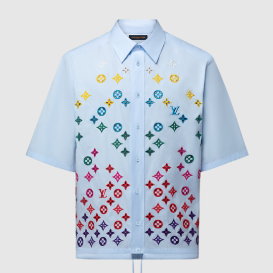 루이비통 모노그램 플라워 엠브로이더드 쇼트 슬리브드 셔츠