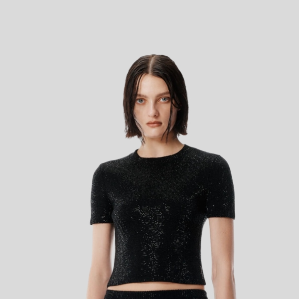 알렉산더왕 블랙 울 블렌드 핫픽스 로고 티셔츠