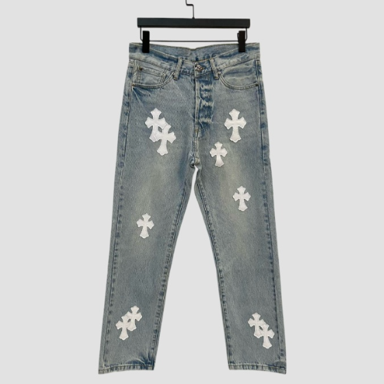 크롬하츠 레더 패치 데님 진 청바지