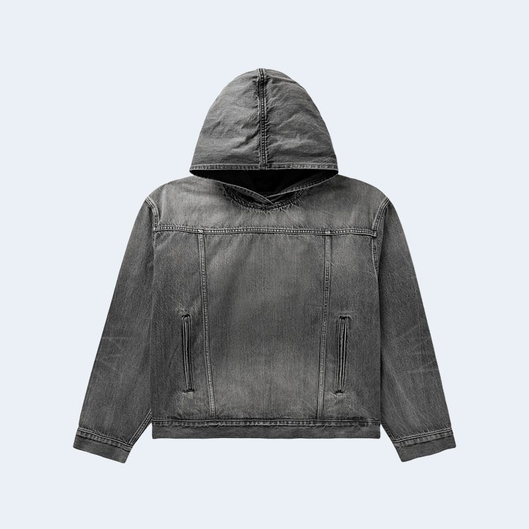 발렌시아가 디스트레스드 데님 후디