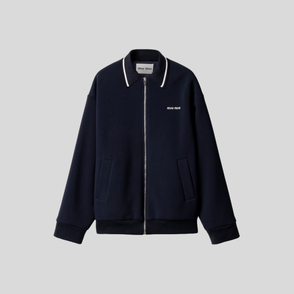 미우미우 본디드 피케 및 테크니컬 저지 블루종 자켓