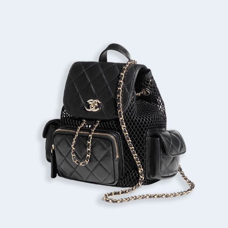 샤넬 메시 유광 램스킨 골드 메탈 블랙 백팩
