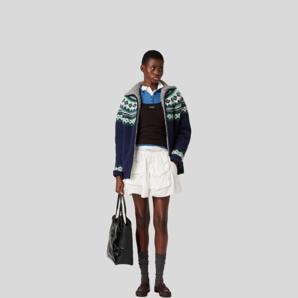 미우미우 울 및 플리스 지퍼 가디건