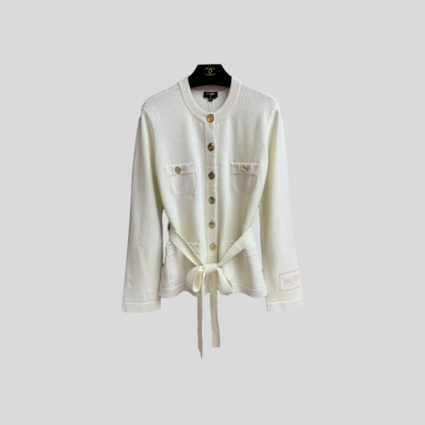 샤넬 캐시미어 타이 웨이스트 가디건